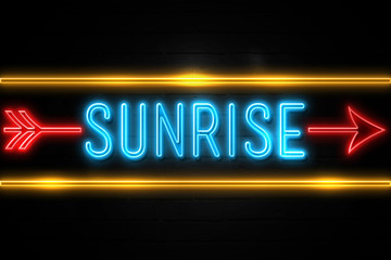 Sunrise  - fluorescent Neon Sign on brickwall Front view