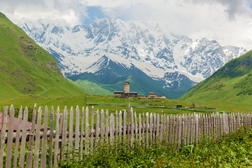 Fototapeta na wymiar Lamaria old church in village Ushguli Upper Svanetia region, Georgia