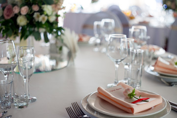Wedding decor. Flowers in the restaurant, table setting