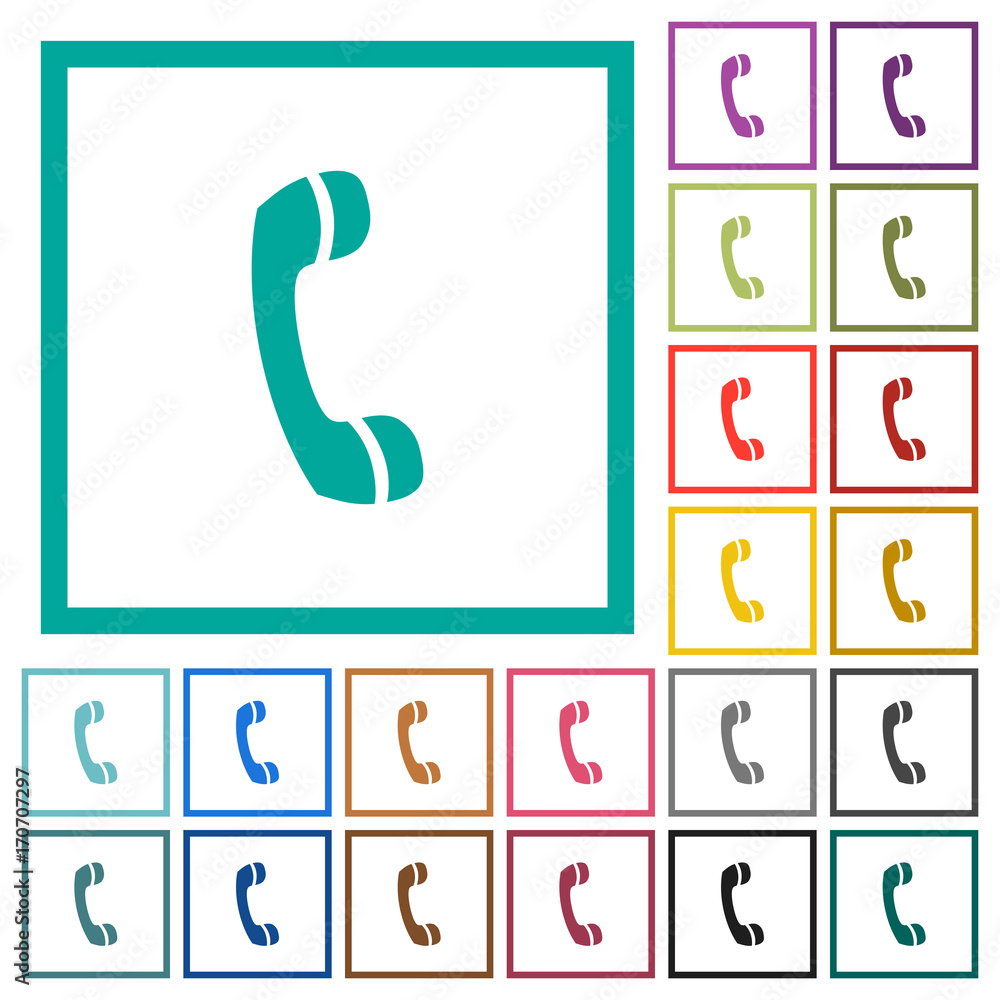 Poster telephone call symbol flat color icons with quadrant frames