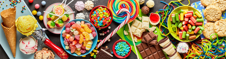 Fototapeta Assortment of colourful, festive sweets and candy obraz