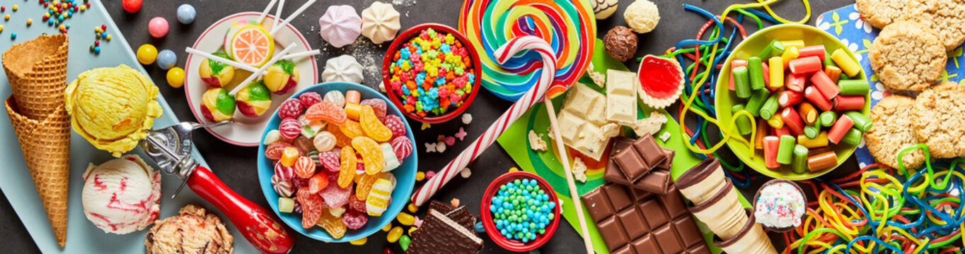 Assortment of colourful, festive sweets and candy