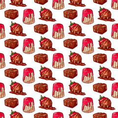 Pretty colorful seamless pattern made of hand drawn chocolate candies.