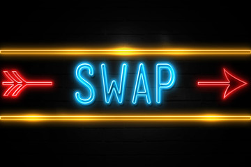 Swap  - fluorescent Neon Sign on brickwall Front view