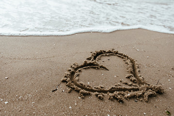 Heart on the sand beach. Conceptual love