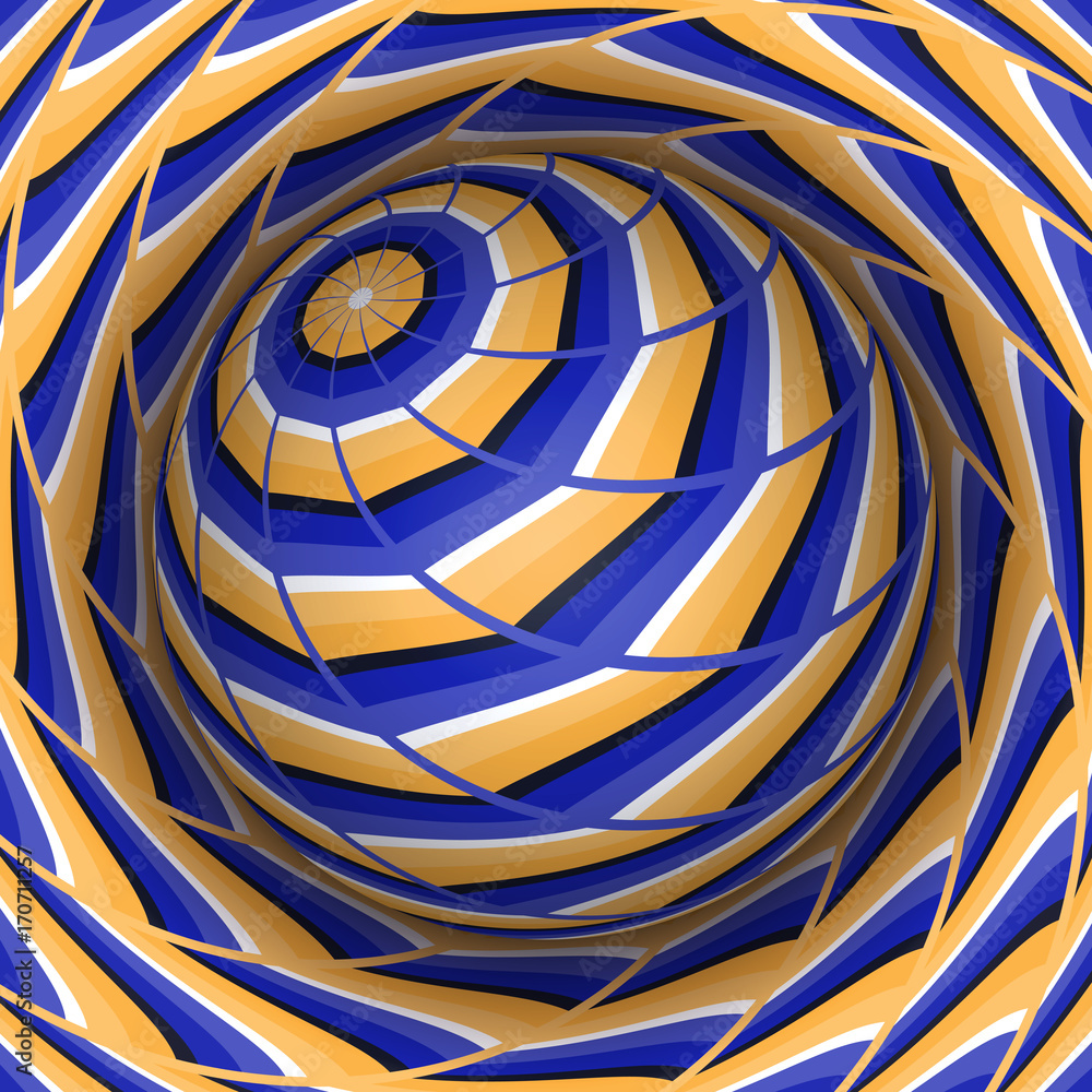 Aufkleber optical illusion vector illustration. sphere soaring above the hole. orange blue patterned objects. 