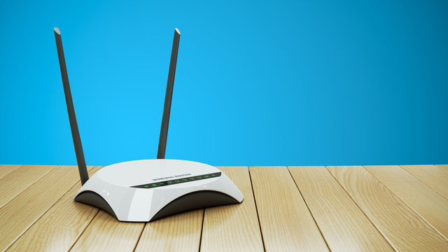 Internet Wi-Fi router on wooden table