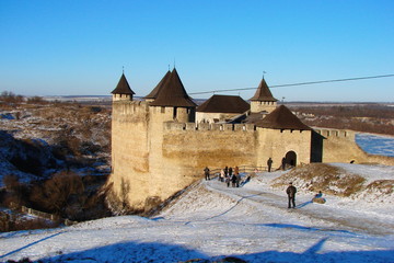 Khotyn fortress in western Ukraine in winter
