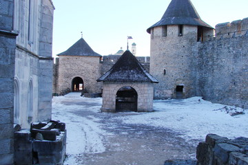Khotyn fortress in western Ukraine in winter