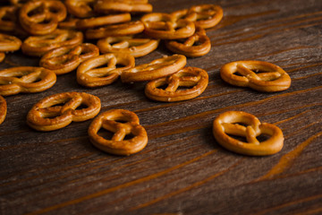 Frame of pretzels on a wooden table