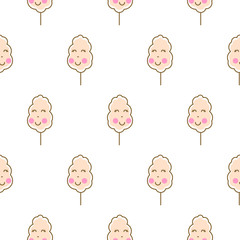 Cotton candy kawaii seamless vector pattern. Simple cute light pink and white background for kids.