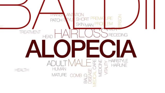 Alopecia animated word cloud, text design animation. Kinetic typography.