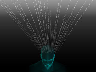 3D rendering of Human head on a background with binary code