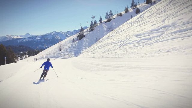 Senior man skiing in Austria