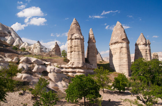 Rock formations in the Love valley near the Goreme. Cappadocia