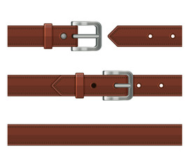 Seamless Brown Leather Belts Set. Vector