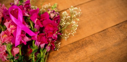 High angle view of pink Breast Cancer Awareness ribbon on