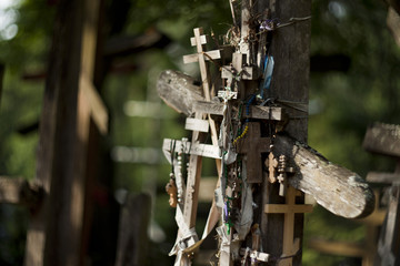 Grabarka, Poland - August 12, 2017: Orthodox crosses brought by pilgrims to the Holy Mount of...