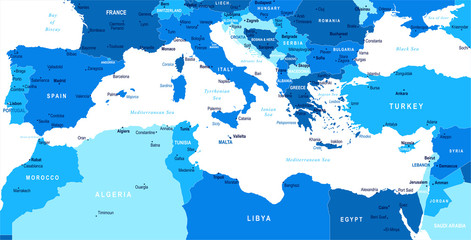 Mediterranean sea Map - Vector Illustration