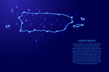 Fototapeta na wymiar Map Puerto Rico from the contours network blue, luminous space stars of vector illustration