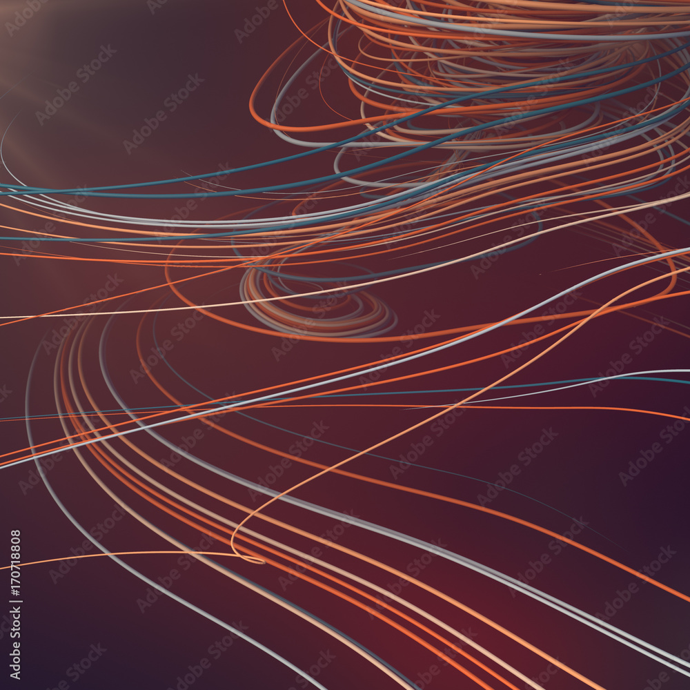 Poster Interlacing abstract colored curves. 3D rendering