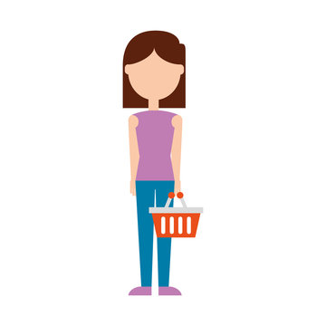 woman with trolley basket empty plastic at supermarket vector illustration