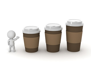 3D Character with Coffee Cups