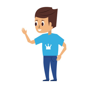 Man Young Adult Wearing Blue T Shirt With Crown Print Icon Image Vector Illustration Design 