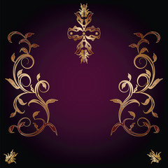 Abstract decorative elements for design - golden, on dark purple background - art creative vector
