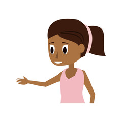 young woman with dark skin wearing shorts and pink shirt icon image vector illustration design 