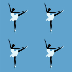 Ballerina pattern, female black silhouette in a white ballet tutu - light background - art creative abstract vector illustration. © istorsvetlana