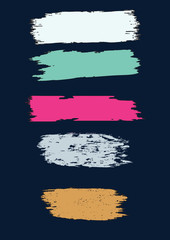 Set - watercolor brush strokes in grunge style - bright tones in dark blue background - isolated - art creative modern abstract vector