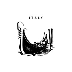 Venetian gondola drawing. Venice touristic symbol. Vector hand sketched illustration of Italy sights © vladayoung