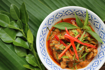 Red curry pork thai food original.
