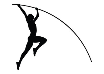 Athlete jumping with a pole - sketch- black on a white background - isolated - art creative modern vector