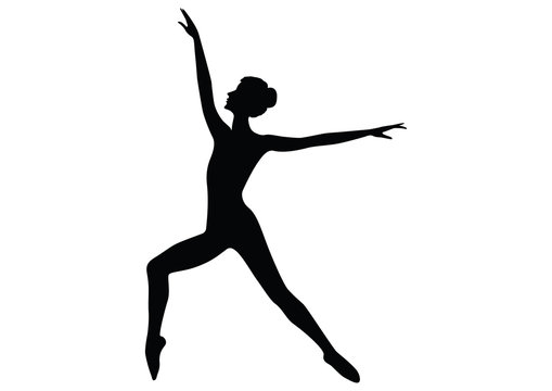 Female silhouette - sports dancing, fitness - sketch- black on white background - isolated - art creative modern vector