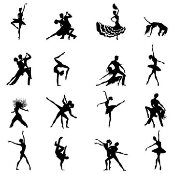 Black silhouettes of dancers, vector
