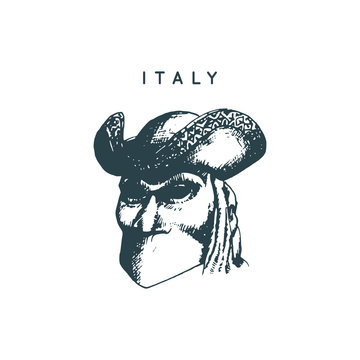 Venetian mask drawing. Venice touristic symbol. Vector hand sketched illustration of Italy sights