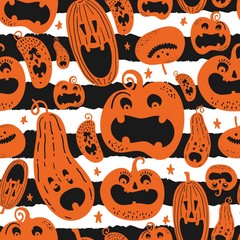 Seamless Halloween pattern with pumpkins and stripes