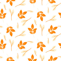 Fototapeta na wymiar Rustic fall orange leaves in cartoon style seamless vector pattern. Autumn season leaves illustration texture repeat.