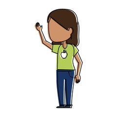woman avatar wearing green t shirt with apple print icon image vector illustration design 