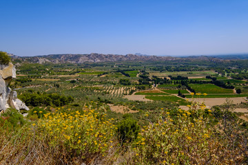Fototapeta na wymiar Vue depuis le sommet du village Des-Baux-de-Provence. France, Provence. Massif des Alpilles, des vignobls, des oliviers.