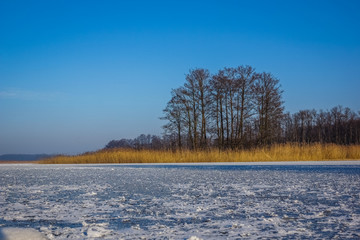Frozen lake Kirsajty on Masuria, Poland
