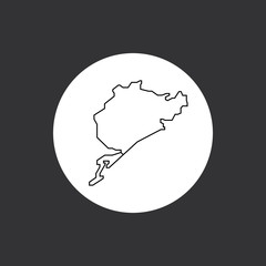 N&uuml;rburgring, Nordschleife, Streckenverlauf - Icon, Symbol, Piktogramm, Bildmarke, Logo, grafisches Element - schwarz, Hintergrund/Rahmen, rund, grau, dunkel - Web, Druck - Vektor