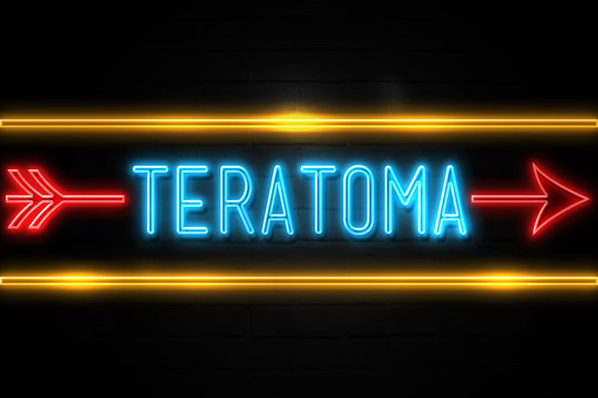 Teratoma  - fluorescent Neon Sign on brickwall Front view