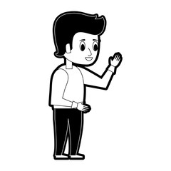 man young adult lifting hand icon image vector illustration design  black and white