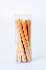bread sticks on white background