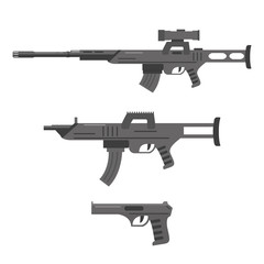 A set of sniper rifle, the assault rifle and the gun in flat style Firearms a vector in flat style.Automatic rifle, machine gun.collection of weapons white background.Weapon concept for your design