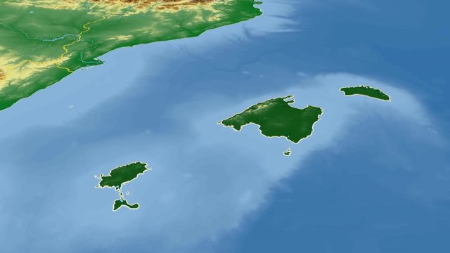 Islas Baleares - Spain, autonomous community extruded. Bumps shaded