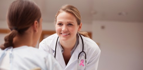 Composite image of pink breast cancer awareness ribbon
